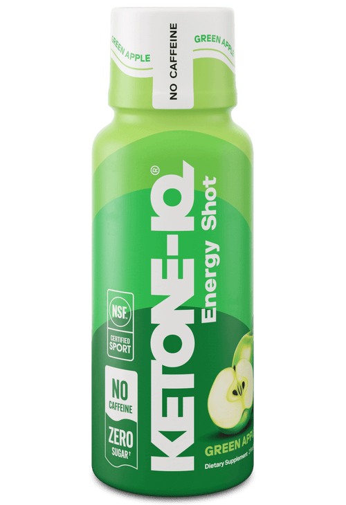 Ketone-IQ No Caffeine Exogenous Ketones Energy Shots - 24 Pack of Caffeine Free Energy Drinks with 10g Ketones - Sugar Free, Salt Free, and All Natural (Green Apple)