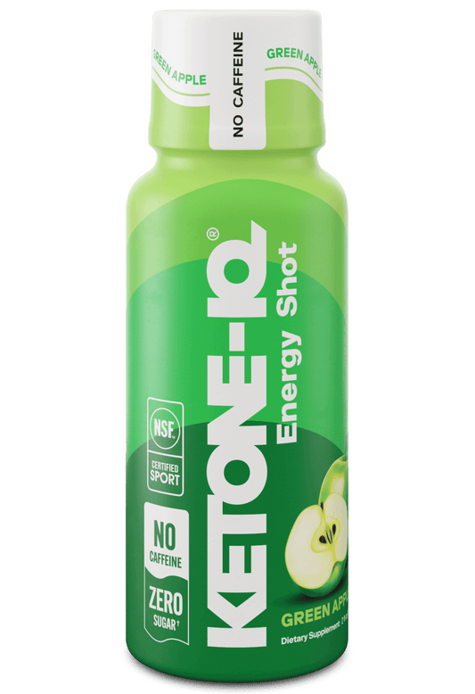 Ketone-IQ No Caffeine Exogenous Ketones Energy Shots - 24 Pack of Caffeine Free Energy Drinks with 10g Ketones - Sugar Free, Salt Free, and All Natural (Green Apple)